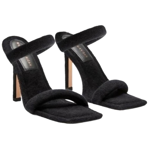 black Good American slip on terry cloth heeled sandal | square toe - Picture 7 of 7